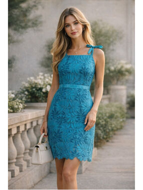 Lilly Pulitzer Dress 2 Kayleigh Shift Lace Tie Straps Coquette Coastal Teal